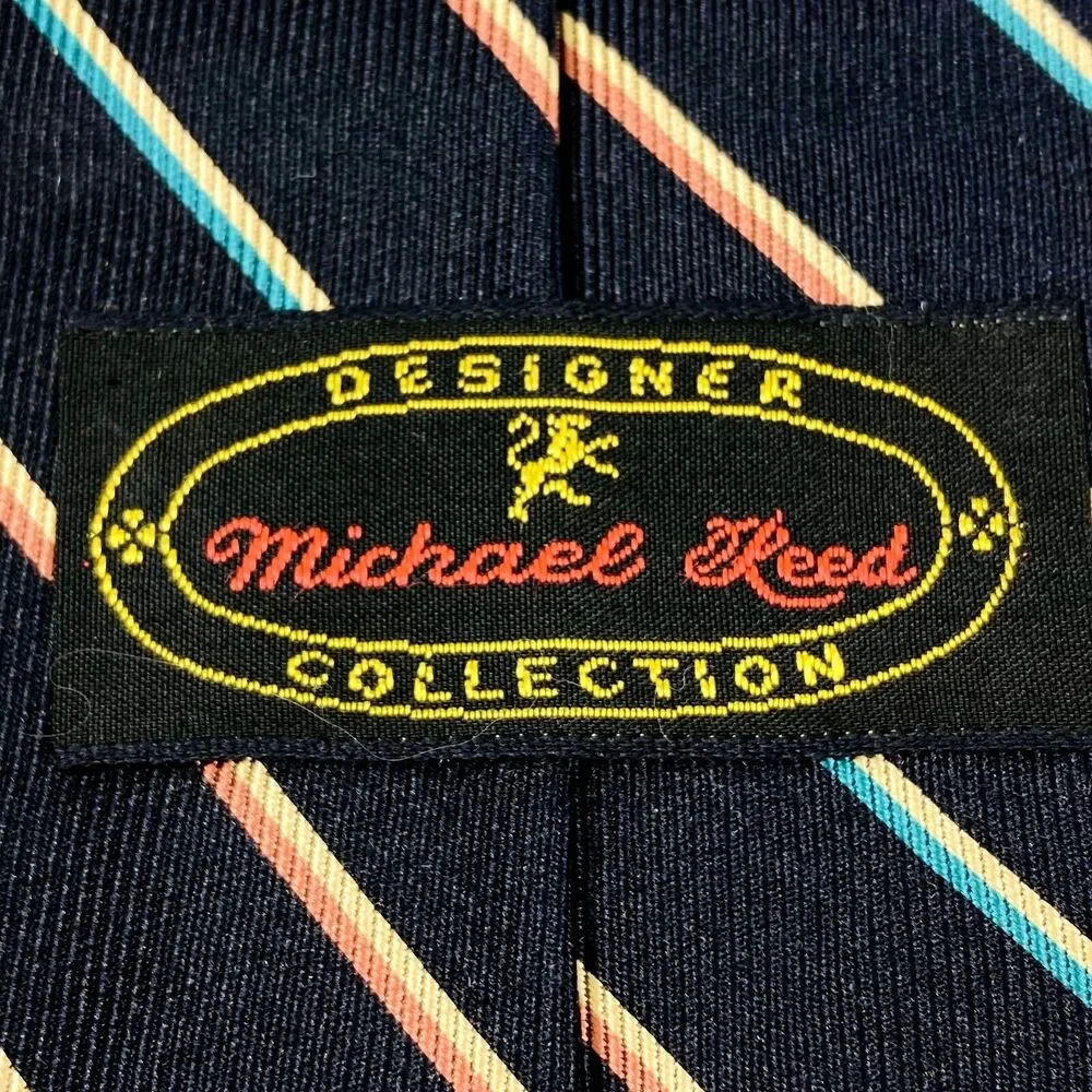 Michael Reed Tie Repp Stripe BLUE Designer Collection Vtg Y2K Academia Preppy